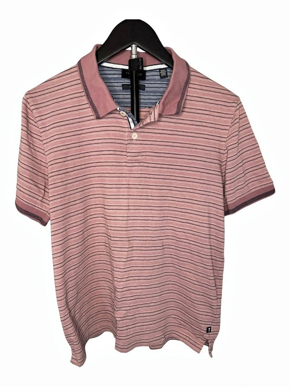 Ted Baker Striped Polo in Pink & Black Size 4 (Large)